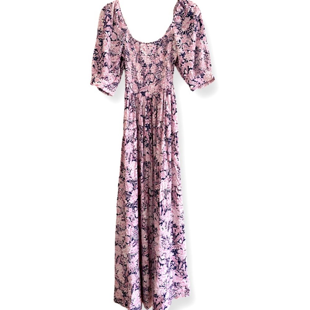 Something Navy floral puff sleeve maxi dress size small